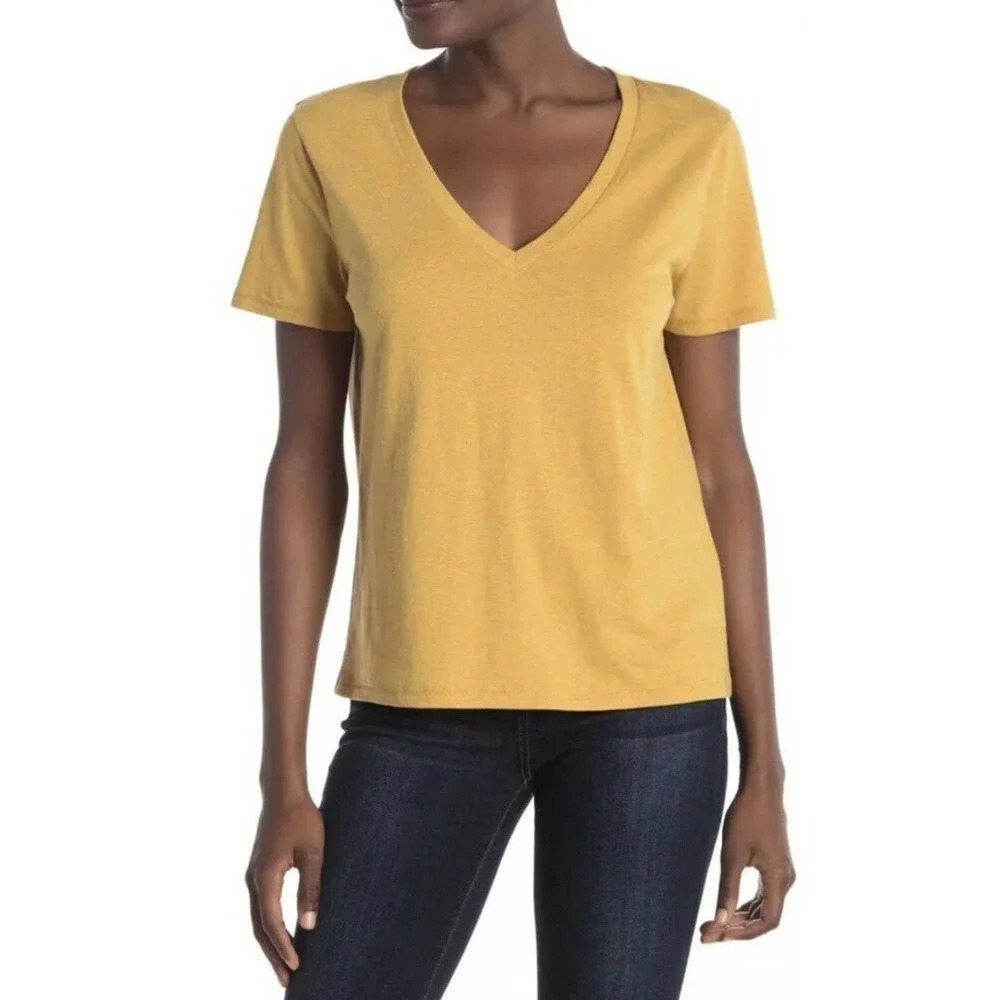 BP Women's V-Neck Plain Tan Mustard Basic Tee Shirt XS  NWT